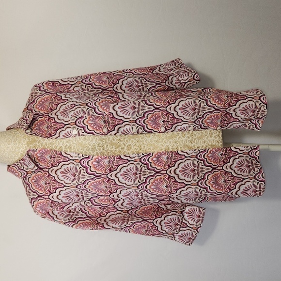 Chico's Pink Paisley Print 3/4 Sleeve Button Down 100% Linen Button Cuff Top - Picture 10 of 13